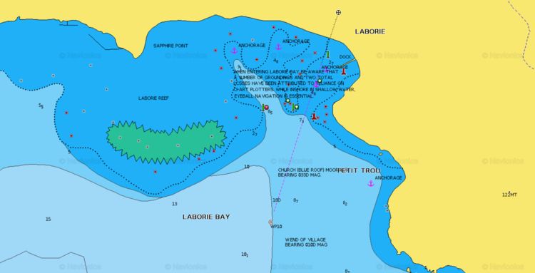 To open the Navionics chart of yacht anchorages in Laborie Bay