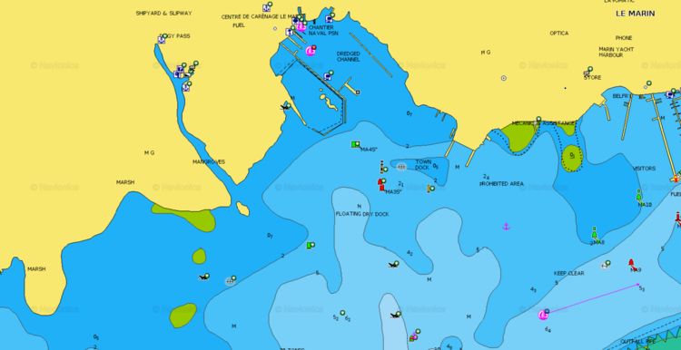 To open the Navionics chart Carinantil Le Marin shipyard