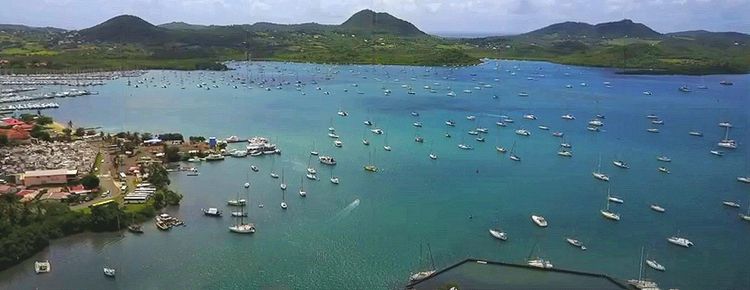 Yachts at anchor at the Carenantille Le Marin boatyard