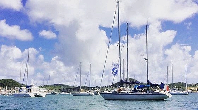 Yachts at anchor at the Carenantille Le Marin boatyard