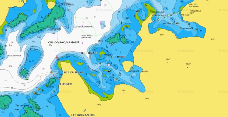 To open the Navionics chart of an anchorage in IletBaude