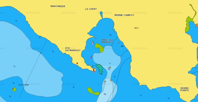 To open Navionics chart of the yacht anchorage in Marigot Bay, Martinique