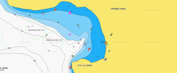 To open Navionics chart of yacht anchorages and buoy moorings in Grande Arlets Bay