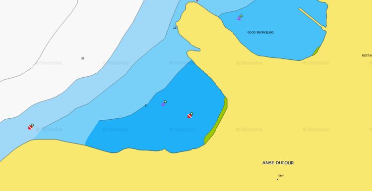 To open Navionics chart of yacht anchorage in Dufour Bay