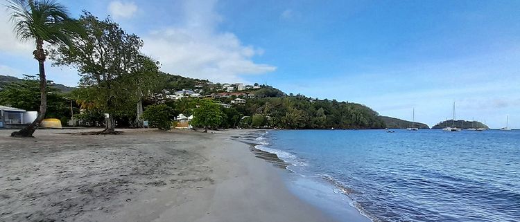 Yacht mooring at anchors and buoys in Alan Bay