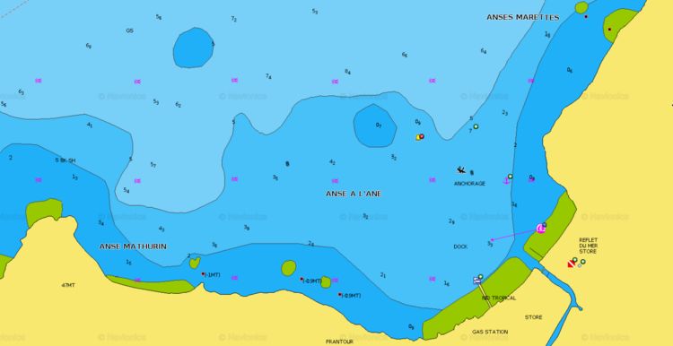 To open Navionics chart of yacht mooring at anchors and buoys in Alan Bay