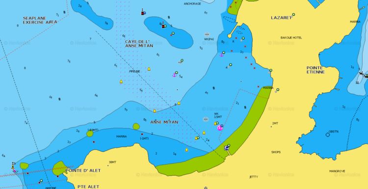 To open Navionics chart of yacht anchorages and mooring buoys in Mithan Bay