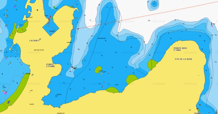 To open Navionics chart of the yacht anchorage in Etienne Bay