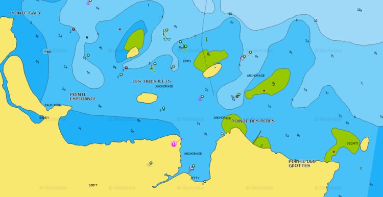 To open Navionics chart of the yacht anchorage at Three Islands