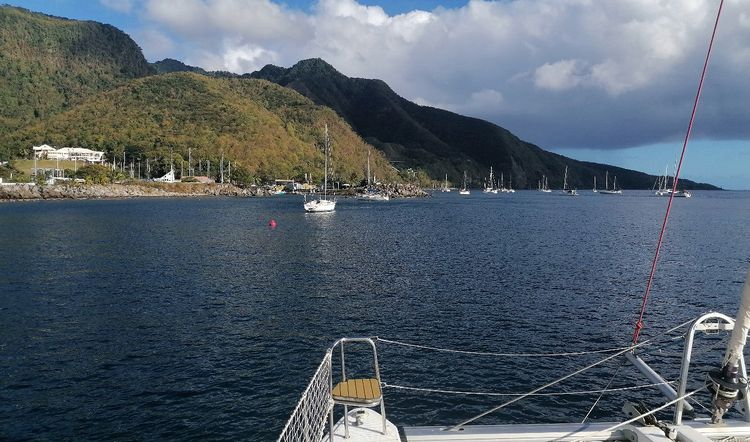 Yacht moorings on buoys and anchors near Riviere Sens Marina