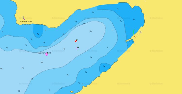 To open Navionics chart of yacht moorings on buoys and anchors in Barque Bay (Anse a la Barque)