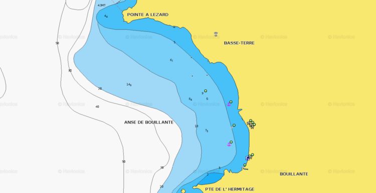 To open the Navionics chart of the yacht anchorage in Bouillante Bay (Anse Bouillante)