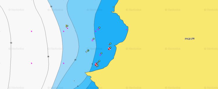 To open Navionics chart of yacht anchorage in Chaude du Cure bay