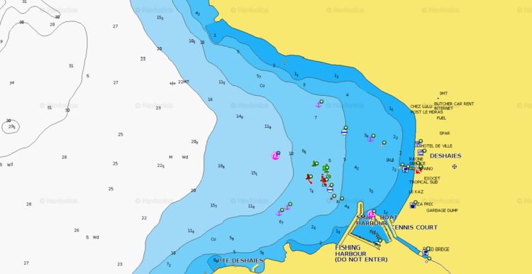 To open Navionics chart of yacht moorings on buoys and anchors in Deshaies Bay (Anse Deshaies)