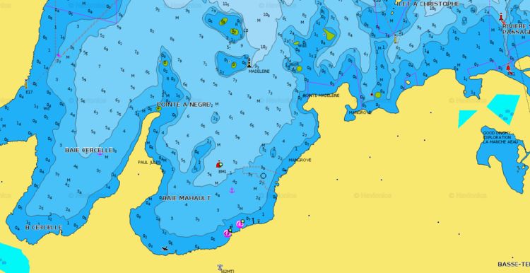 To open Navionics chart of yacht anchorage in Baie Mahault