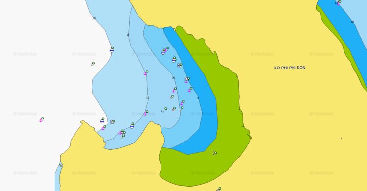 To open Navionics chart of yacht moorings in Loh Dalum Bay on Phi Phi Don Island.