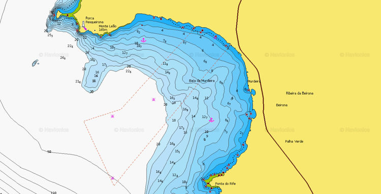 To open Navionics chart of yacht anchorage in Murdeira Bay, Sal Island