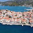 Yacht moorings at the south waterfront of Poros