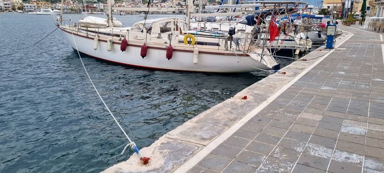 Yacht moorings at the south waterfront of Poros