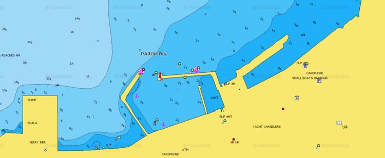 To open Navionics chart of yacht moorings in Paroika marina