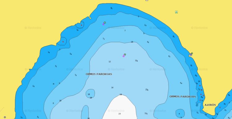 To open Navionics chart of yacht anchorage at Krios Beach