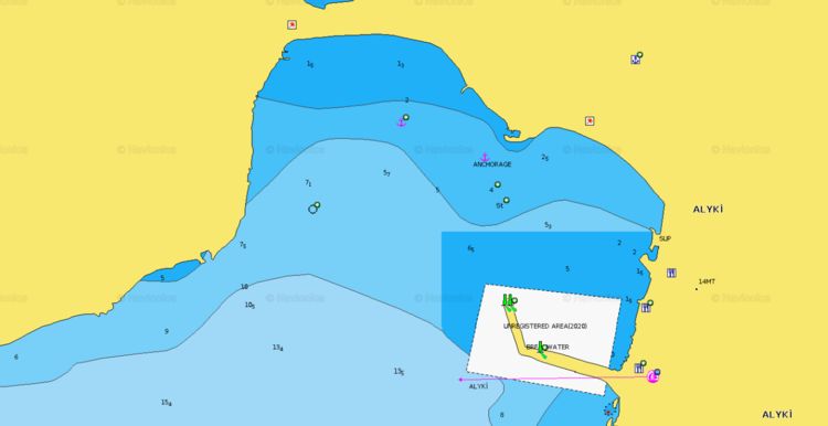 To open Navionics chart of yacht moorings in Alyki