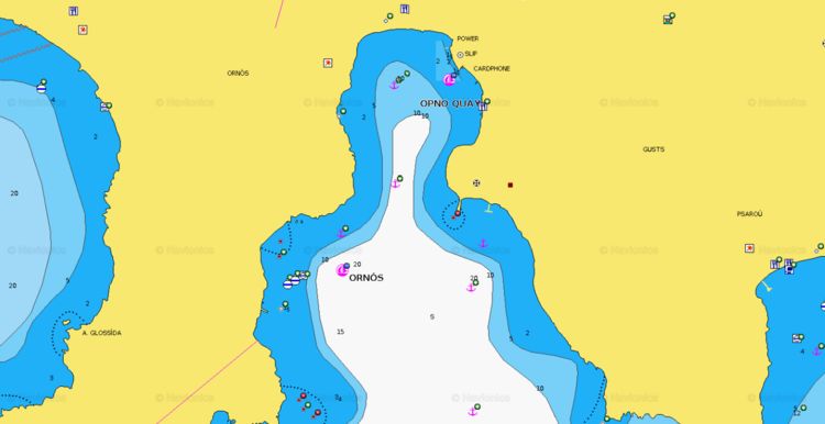 To open Navionics chart of yacht anchorage in Ornos Bay