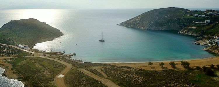 Yacht anchorage in Agios Anne bay