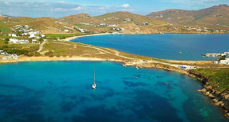 Yacht anchorage in Agios Anne bay