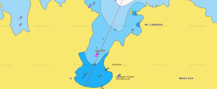 To open Navionics chart of yacht anchorage in Otzias