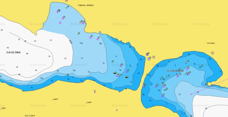 To open Navionics chart of yacht moorings in Merichas. Kithnos. Cyclades. Greece