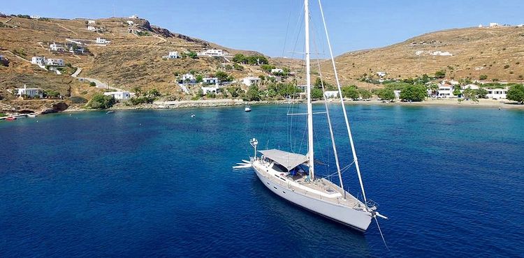 Anchorage of yachts in Agios Dimitros Bay