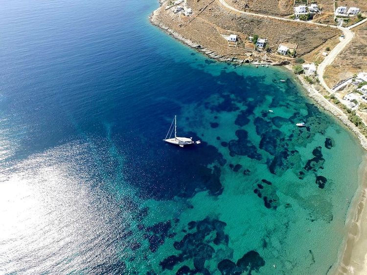 Anchorage of yachts in Agios Dimitros Bay