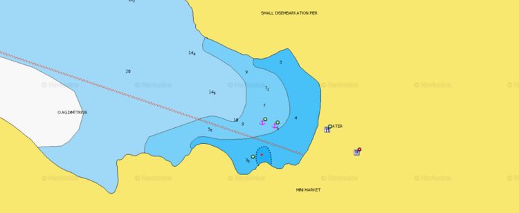 To open Navionics chart of yacht anchorage in Agios Dimitros Bay. Kithnos. Cyclades. Greece