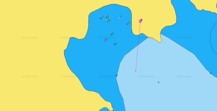 To open Navionics chart of yacht anchorage in Gaidouromandra Bay. Kithnos. Cyclades. Greece