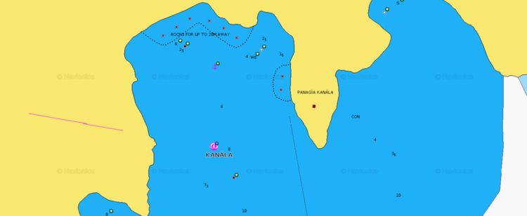 To open Navionics chart of yacht anchorage in Kanala. Kithnos. Cyclades. Greece