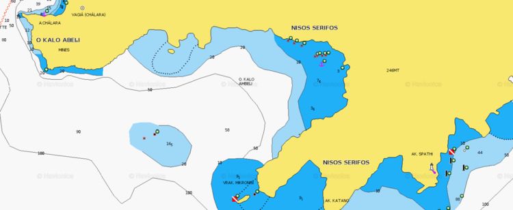 To open Navionics chart of the yacht anchorage in Kalo Ambeli Bay