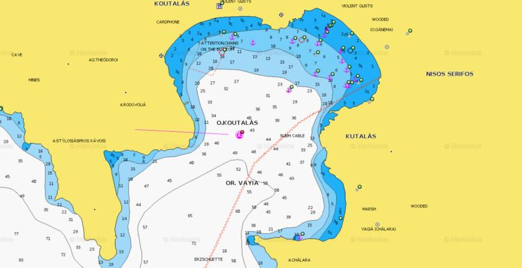 To open Navionics chart of the yacht anchorage in Koutalas  Bay