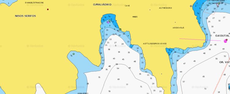 To open Navionics chart of the yacht anchorage in Maliadiko  Bay