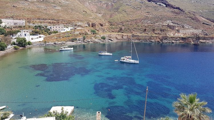 Yacht anchorage in Megalo Livadi Bay