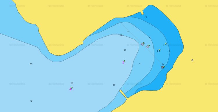 To open Navionics chart of the yacht anchorage in Megalo Livadi Bay