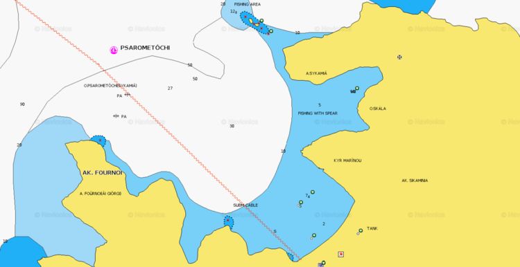 To open Navionics chart of the yacht anchorage in Sikamia Bay