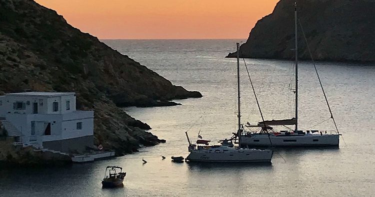 Yacht anchorage in Agios Georgious Bay