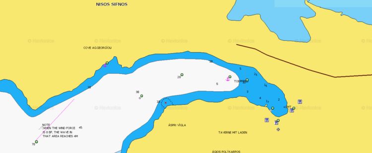 To open Navionics chart of yacht anchorage in Agios Georgious Bay, Sifnos Island