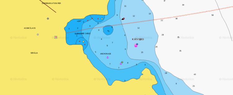 To open Navionics chart of yacht anchorage in Kastro Bay, Sifnos Island