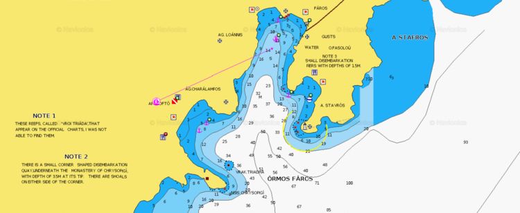 To open Navionics chart of yacht anchorage in Faros Bay, Sifnos Island