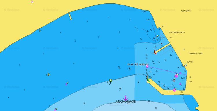 To open Navionics chart of yacht anchorage in Faros Bay, Sifnos Island