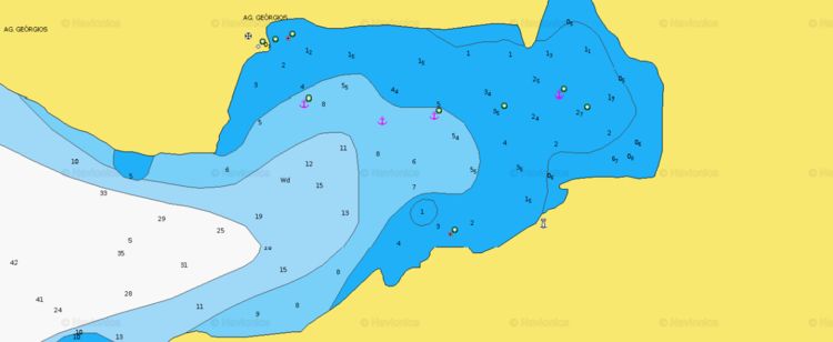 To open Navionics chart of yacht anchorage in Fykiada Bay, Sifnos Island