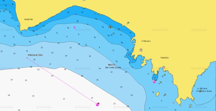 To open Navionics chart of yacht anchorage at Fyriplaka beach