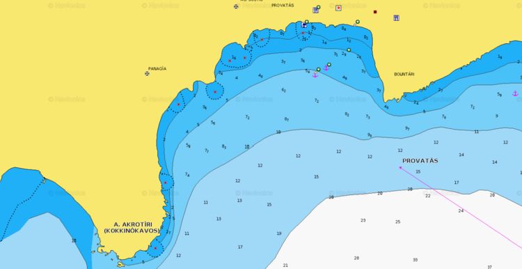 To open Navionics chart of yacht anchorage at Provatas beach